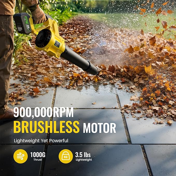Leaf Blower Cordless, 680CFM Leaf Blowers with 2 x 4.0Ah Batteries & Charger, 5-Speed Brushless Motor, Lightweight Snow Blower Grass Blowers for Lawn Care, Patio, Yard, Blows Leaves, Snow