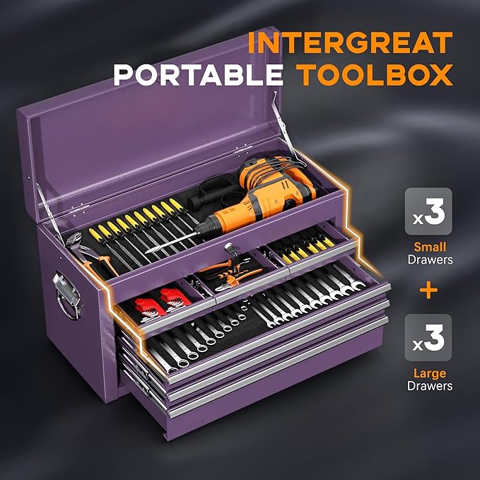 INTERGREAT Tool Chest, Assembled 8-Drawers Rolling Tool Chest with Wheels, Detachable Top Tool Box, Tool Cabinet for Repair Room,Warehouse, Rolling Tool Box with Hooks,Tray Divider,Liners(Purple)