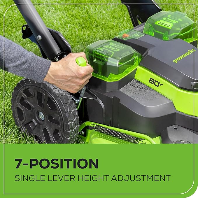 Greenworks 80V 25 Brushless Cordless (Self-Propelled) Dual Blade Lawn Mower (LED Headlight + Aluminum Handles), 4.0Ah Battery and Rapid Charger Included