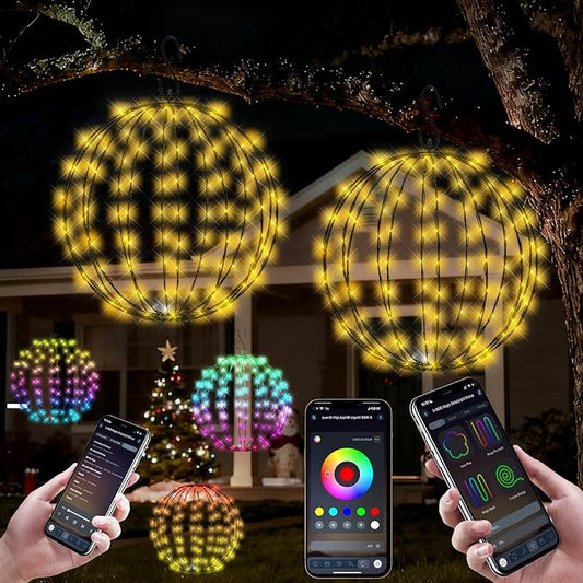 2PACK Lighted Outdoor Christmas Ball, Smart Christmas Globe Sphere Light Hanging Tree Lights mit APP Control, Foldable Waterproof with Remote,DIY Dynamic, Music Sync for Indoor Outside 12.2"