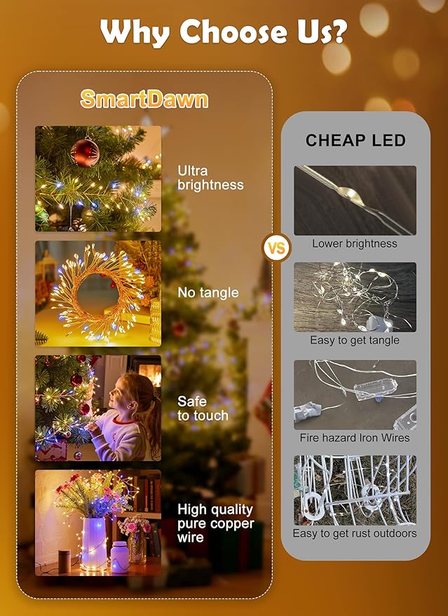 4 Pack 120 LED Fairy-Lights-Battery-Operated, 10ft Twinkle Lights Cluster Light with Timer, Waterproof Silver Wire Starry Firefly Light for DIY Wreath Weeding Indoor Outdoor Christmas Decorations