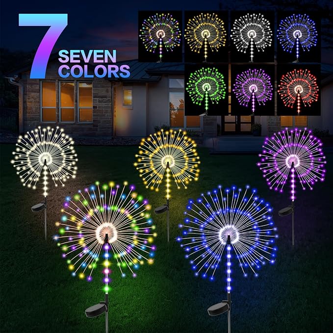 2 Pack Garden Decoration Solar Outdoor Light with 300 LEDs, Waterproof Solar Firework Lights 8 Lighting Modes, Suitable for Outdoor, Yard, Pathway ， Landscape Decoration(Multicolor)