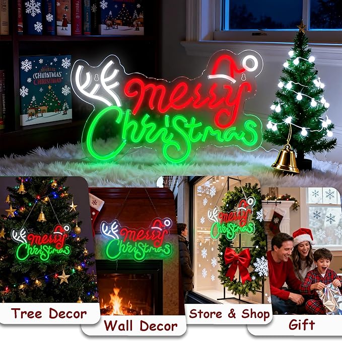 Merry Christmas Home Decor Elk Neon Sign Led Neon Christmas Lights Ornaments Tree Decorations Outdoor Neon Signs for Wall Decor USB Powered Led Neon Signs for Room Decoration