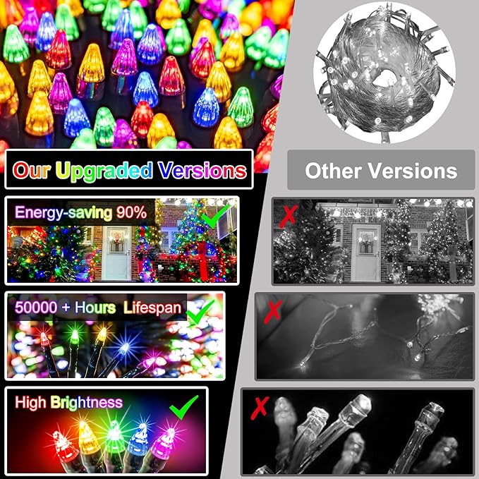 750 LED 256ft Outdoor Christmas Lights, Super Long String Lights 8 Modes Timer Memory, Outsite Waterproof Dark Green Wire Fairy Light Strings for Xmas Tree Wedding Holiday Party Decorations Multicolor