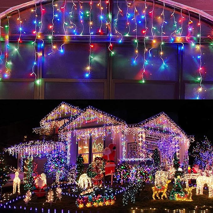Led Christmas Lights Outdoor Christmas Decorations Hanging Light 400LED 8 Modes 75 Drops, Waterproof Outdoor Indoor Fairy Christmas Lights for Party, Holiday, Wedding, Eaves Decorations (Multicolor)