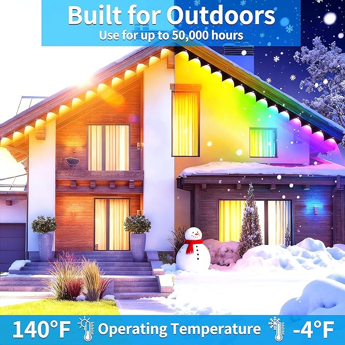 200FT Permanent Outdoor Lights for House,Waterproof Smart RGB LED Eaves Lights，permanent outdoor lights with App/Remote Control,Music synchronisation，for House,Halloween,Roof,Christmas Decorations