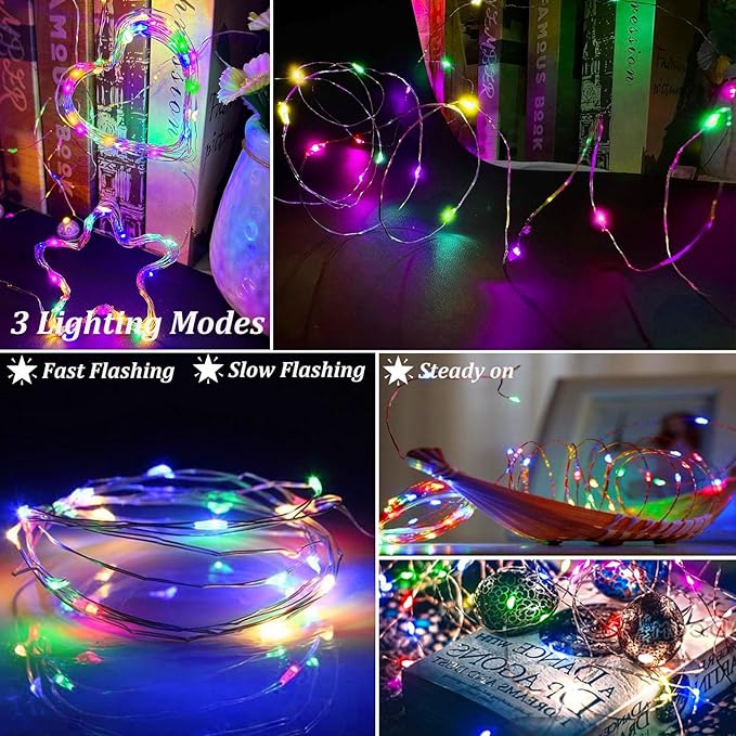 AIKEI 48 Pack LED Fairy Lights Battery Operated, Mini String Lights Waterproof 7 Feet 20 Led Firefly Starry Lighting for Wedding Party Bedroom Garden Halloween Christmas Decoration Colorful
