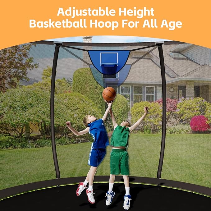 8FT 10FT 12FT 14FT 16FT Trampoline Outdoor, Trampolines for Kids & Adults, Pumpkin Trampolines with Safety Net, Ladder, Coating Metal Frame, ASTM Approved Large Backyard Trampoline for Kids
