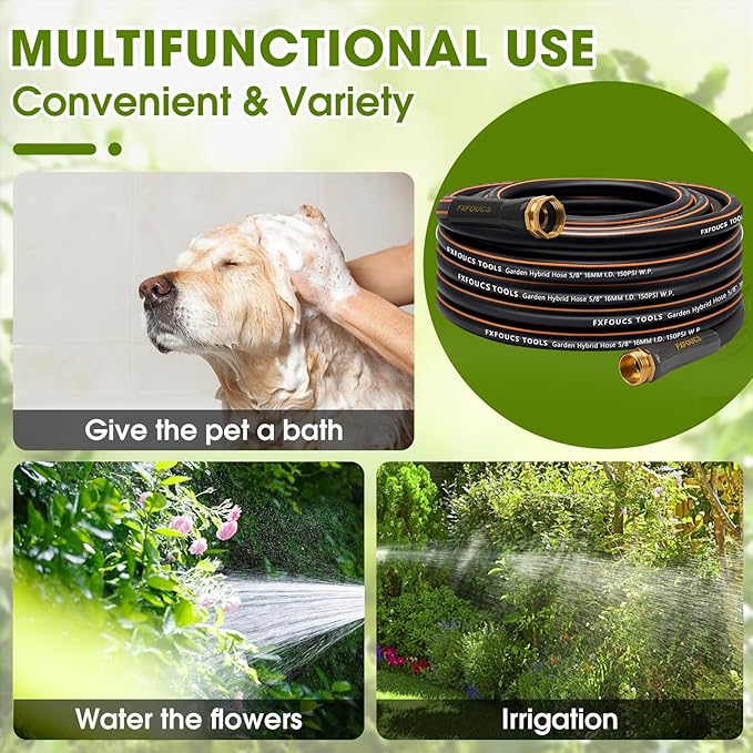 Heavy Duty Garden Hose ? 5/8 Inch Flexible, Lightweight Hybrid Hose with 600 PSI Burst Pressure, Swivel Handle,All-Weather Water Hose, Durable Copper Male/Female Fittings (Black, 50FT)