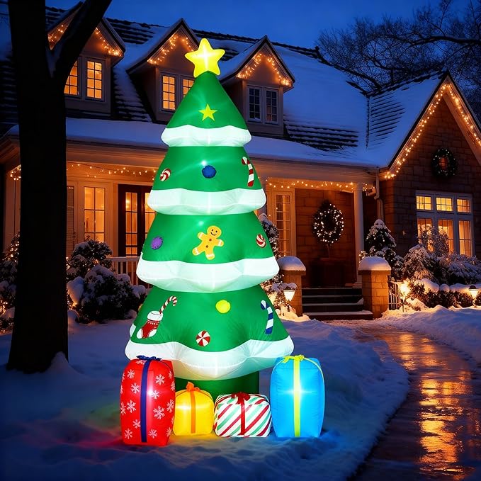 10 FT Giant Inflatable Christmas Tree with 4 Gift Boxes Featuring Built-in LEDs for Blow Up Christmas Decoration, Perfect Outdoor Christmas Inflatables for Yard, Garden, and Lawn Décor