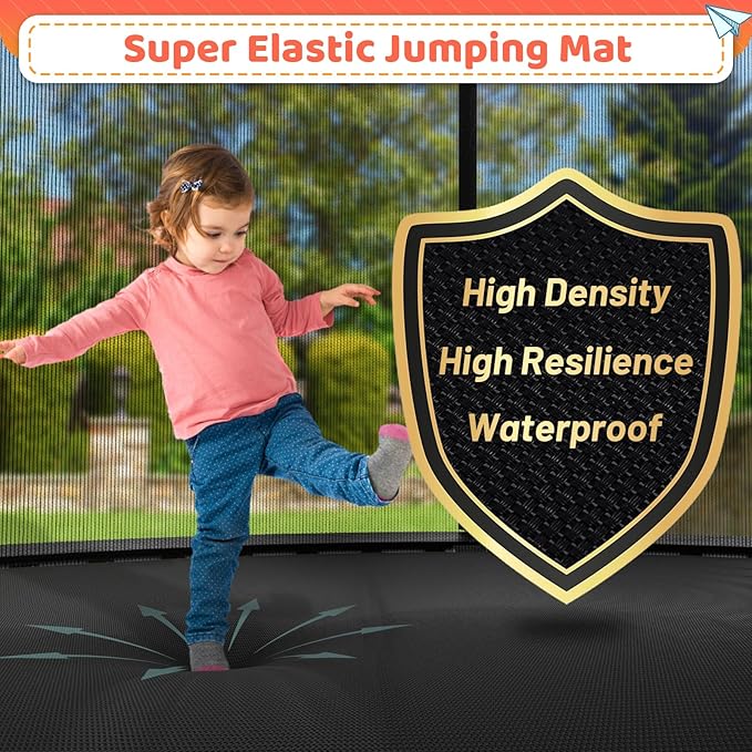 8FT 10FT 12FT 14FT 16FT Trampoline Outdoor, Trampolines for Kids & Adults, Pumpkin Trampolines with Safety Net, Ladder, Coating Metal Frame, ASTM Approved Large Backyard Trampoline for Kids
