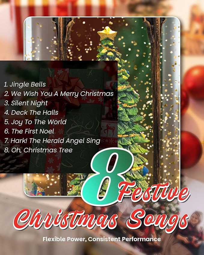 Christmas Snow Globes Light up Lantern with 8 Songs, 13" Christmas Tree & Rotating Train Snow Globe for Kids Adults, 6H Timer & Dual Power, Snowglobes Christmas Decorations Indoor Gifts for Women Men