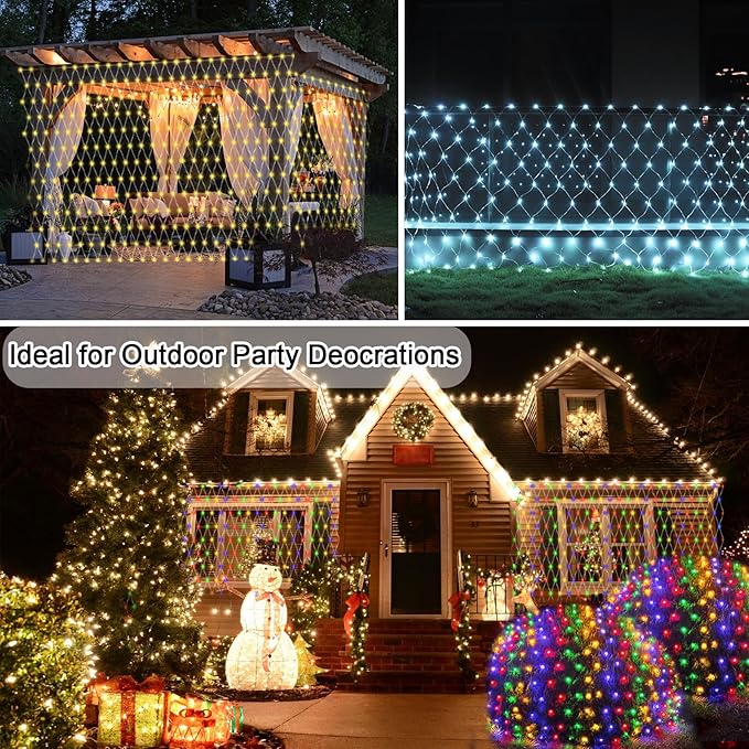Lovelite 360 LED Net Lights, 21ft x 5ft Christmas Mesh Lights Clear Wire 8 Modes, Waterproof Connectable String Light Plug in for Xmas Tree Bushes Garden Outdoor Party Decorations - White