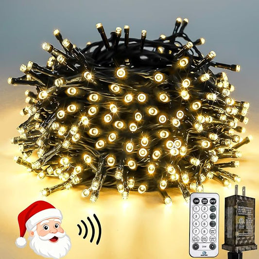 Voice Controlled Christmas Lights with Remote, 66 FT 200 LED String Lights Indoor Outdoor with 12 Modes 3 Timers, Dimmable Twinkle Light Plug in Waterproof for Xmas Tree Party Decor, Warm White