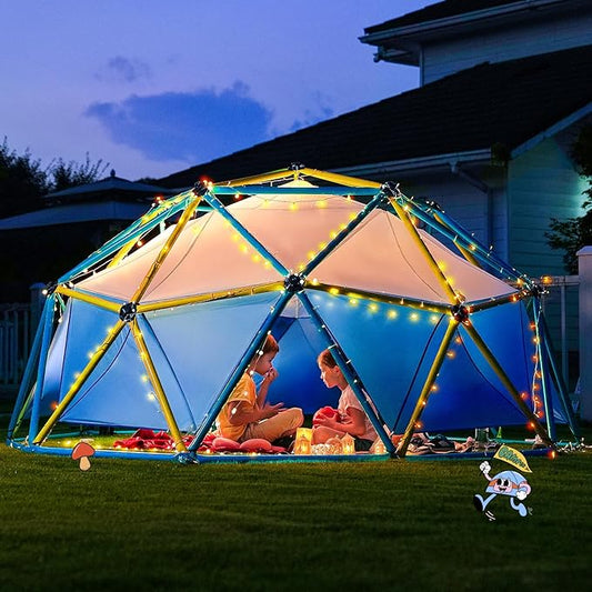 Zupapa New Upgraded Outdoor Geometric Dome Climber with Tent, 1000LBS Weight Capability, 3D Assembly Video, Suitable for 1-6 Kids Climbing Frame (Blue+Yellow, 10FT)