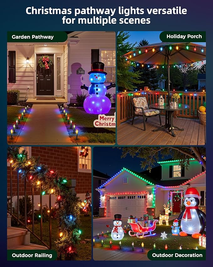 Brightown Christmas Pathway Lights Outdoor,Driveway Lights with 40 Multicolor Bulbs and Stakes, Connectable Outdoor Christmas Decorations Yard Walkway Sidewalk,Multicolor,25.7 FT x 2 Packs