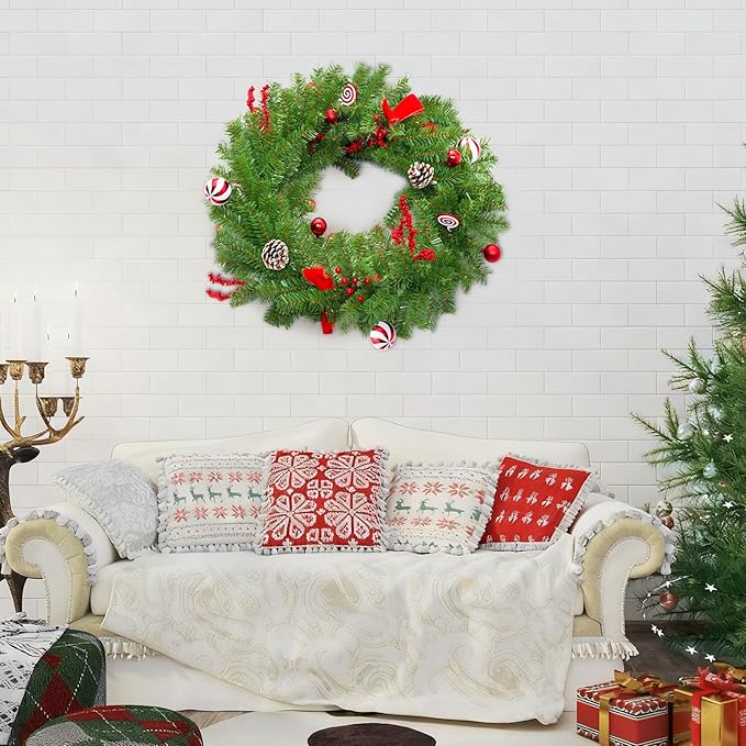 Christmas Garland with Lights, 8.9 Ft Real Touch Winter Pine Garland, Green Artificial Greenery Garland for Table, Table, Stairs, Door, Christmas Decor for Home Wedding Fireplace Party (One Pack)
