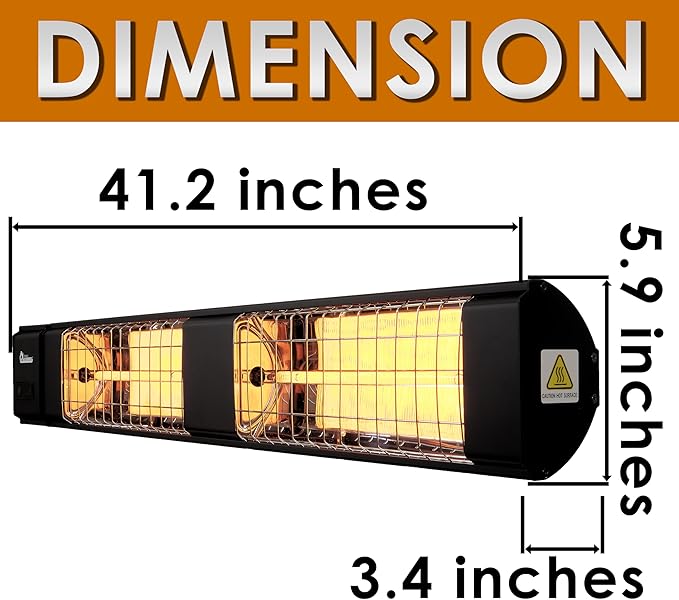 DR. INFRARED HEATER DR-239 3000W Indoor & Outdoor Infrared Patio Heater, Wall or Ceiling Mount, IP55 Weatherproof, Commercial or Residential, 220V-240V Electric Heater with Remote & Mounting Kit