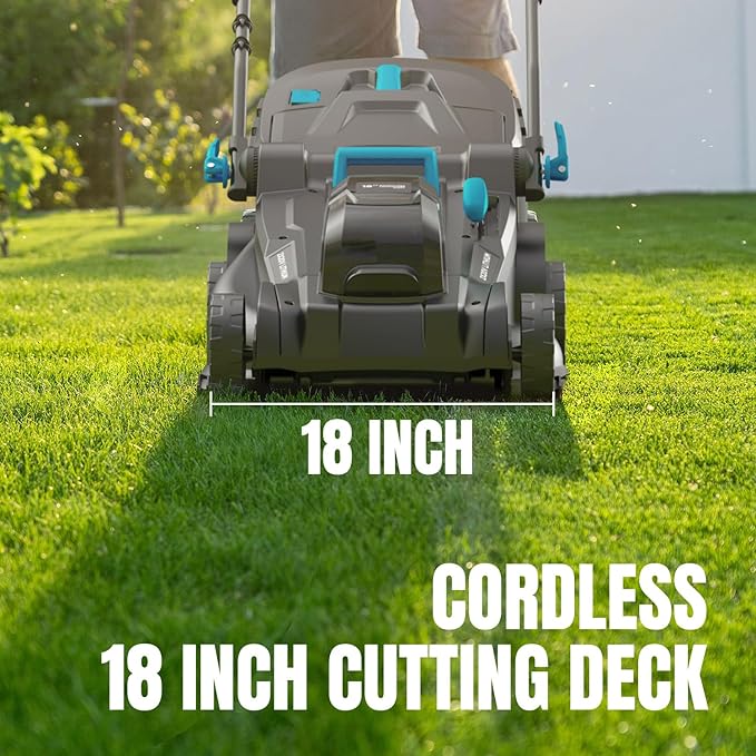 40V 18 inch Lawn Mower Cordless, Brushless Push Lawn Mower with 6-Position Cutting Height Adjustment, 2x4.0Ah Battery & Dual Charger Included