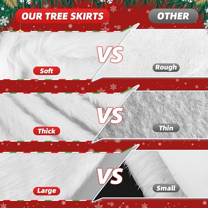 Christmas Tree Skirt 60 Inch, Faux Fur Tree Skirt for Christmas Decorations