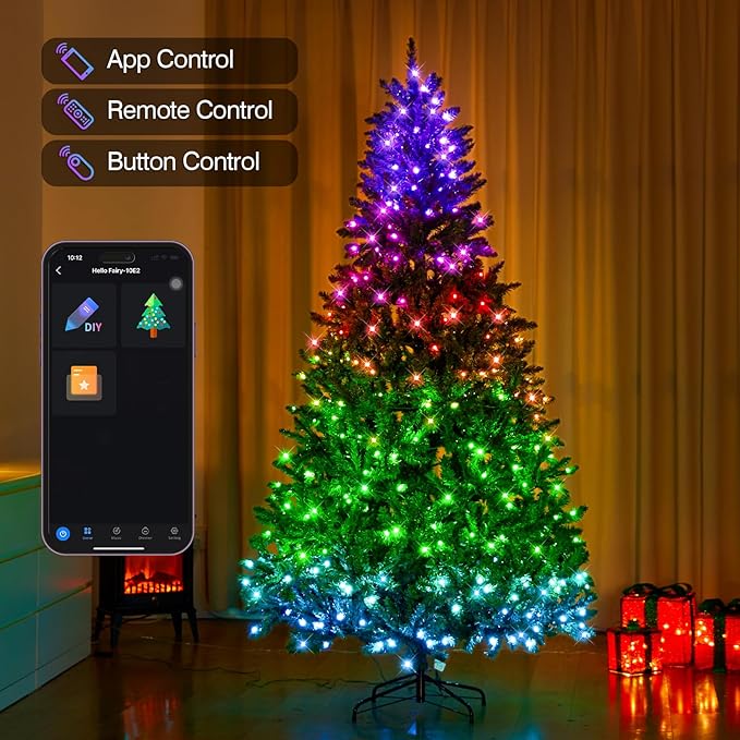7.5FT Pre-lit Christmas Tree, RGB Color Changing Smart Artificial Christmas Tree with Lights, 1477 PVC Branch Tips, App&Remote Control, Light up Christmas Tree for Indoor Outdoor Decoration