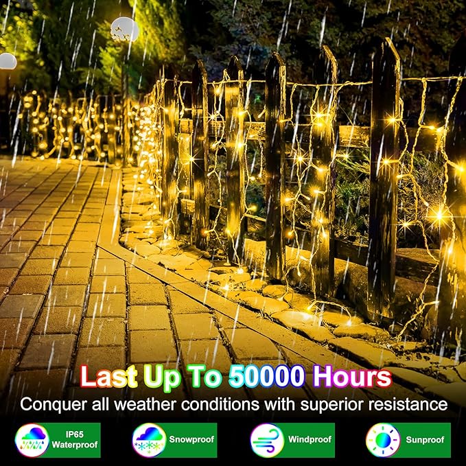 82ft 792 LED 176 Drops Christmas Lights, Outdoor Hanging lights with 8 Modes and Timer Memory, Plug In Outside Waterproof Curtain String Lights for House Fence Tree Holiday Decorations (Warm White)