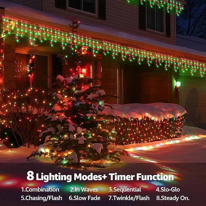 Led Christmas Lights Outdoor Christmas Decorations Hanging Light 400LED 8 Modes 75 Drops, Waterproof Outdoor Indoor Fairy Xmas Lights for Party, Holiday, Wedding, Home Decorations (Red and Green)
