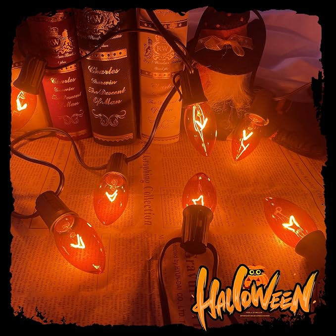 GOOTHY C9 Orange Christmas String Lights, 25Ft Outdoor Christmas Decorations Lights with 26 Incandescent Orange Bulbs, Connectable Patio Lights Waterproof for Outdoor Halooween Party Backyard Roofline