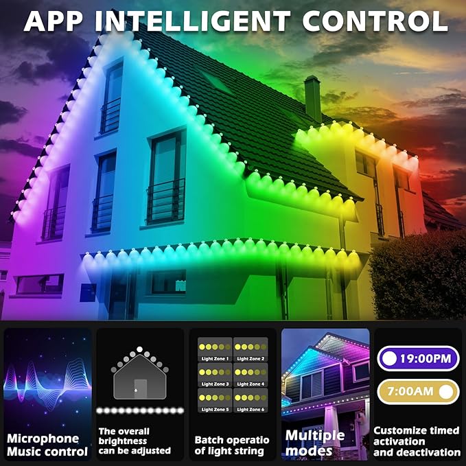 SINLEY Permanent Outdoor RGB Lights,Waterproof Smart LED Eaves Lights with App/Remote Control,for Christmas and All Holiday Decor,Daily and Accent Lighting,House Roof and Garden Lighting (100F)