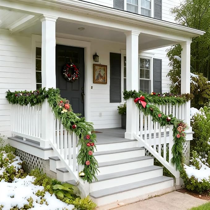 6 Ft Norfolk Pine Garlands, Real Touch Winter Pine Garland, Dense Green Artificial Greenery Garland for Table, Mantle, Staires, Wall, Indoor, Outdoor Christmas Decorations