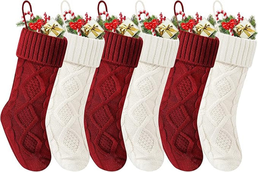 Christmas Stockings 18 Inches,Long Knitted Socks Christmas Decoration Hanging Stocking Fireplace Xmas Tree Stocking for Home Family（3red+3white）