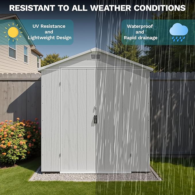 Devoko 6x8 Ft Outdoor Storage Shed - Lockable Resin Tool Shed with Window & Floor - Easy Assembly for Garden, Backyard