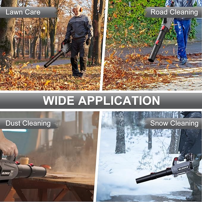 Leaf Blower Cordless (Upgraded) - 630CFM/160MPH, 21V Powerful Electric Cordless Leaf Blower with 2 x 4.0Ah Batteries and Charger, Battery Powered Leaf Blowers for Lawn Care, Patio, Yard, Dust, Snow