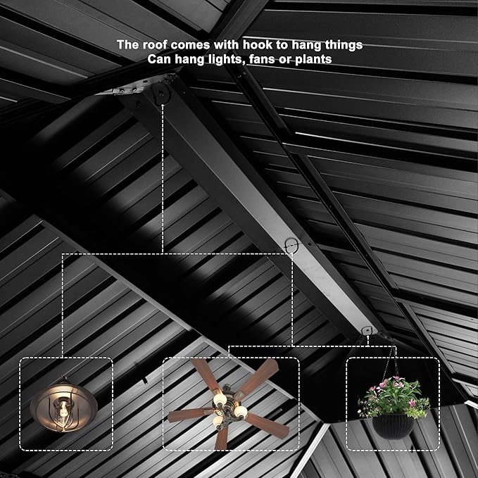 PURPLE LEAF 12' X 26' Hardtop Gazebo Aluminum Gazebo with Galvanized Steel Double Roof for Patio Lawn and Garden, Curtains and Netting Included Grey