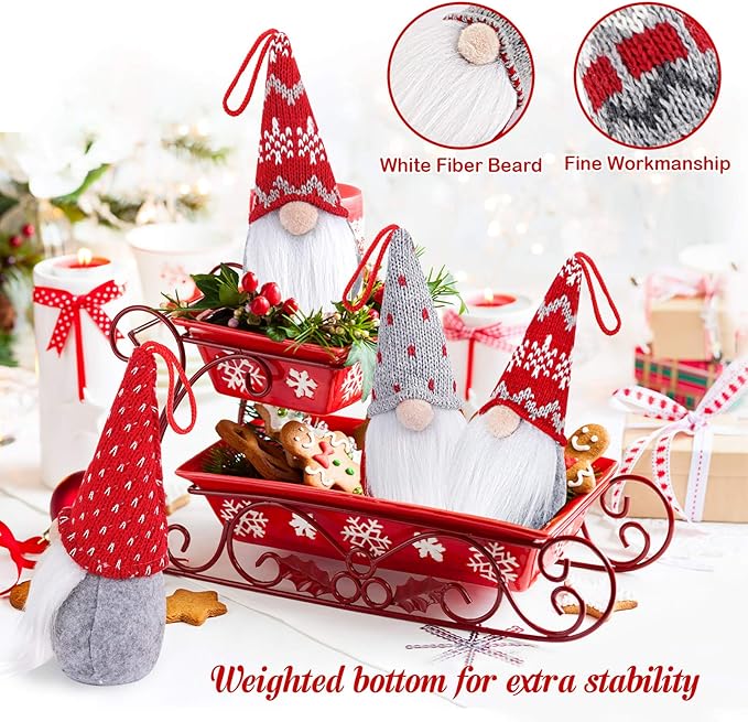 D-FantiX Gnome Christmas Ornaments Set of 4, Handmade Swedish Tomte Gnomes Plush Scandinavian Santa Elf Table Ornaments Christmas Tree Hanging Decoration Home Decor 2025