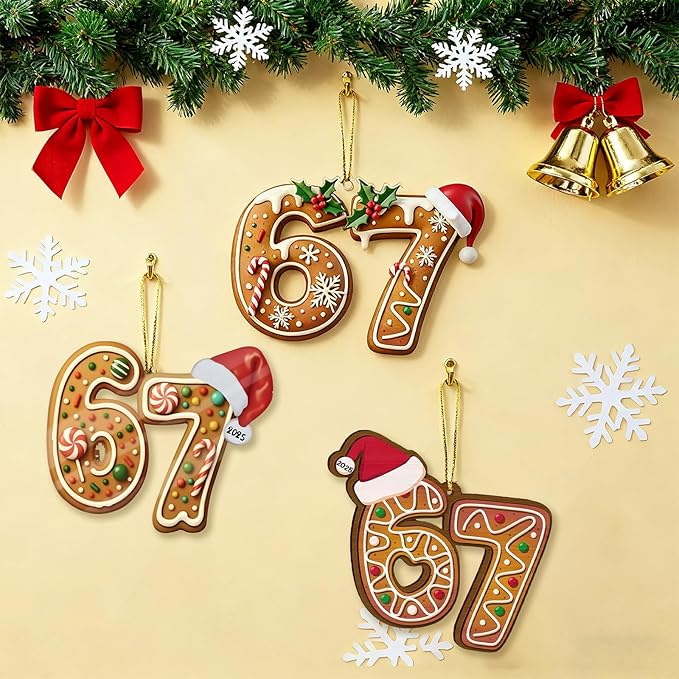 67 Christmas Ornament, Funny 67 Ornament Decor Christmas Tree Hanging Ornaments,Six Seven Ornament, 67 Decorations Meme Grandkid Birthday Gift for Younger Generations (3Pcs)