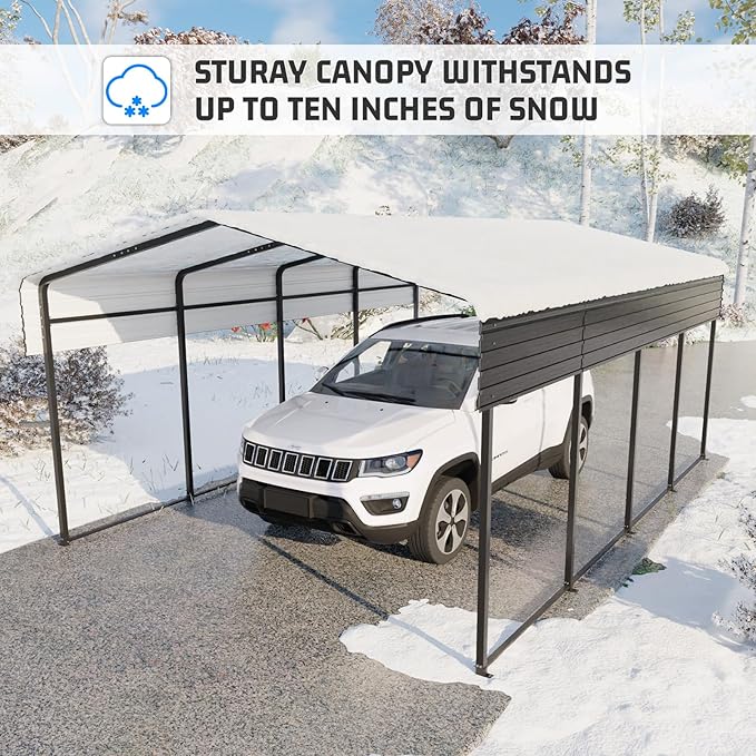 Metal Carport 12x20FT with Reinforced Base - Galvanized Steel Roof Heavy Duty Carport Canopy, for Cars, Motorcycles, Pickup Trucks, SUVs, Tractors and Boats,Black