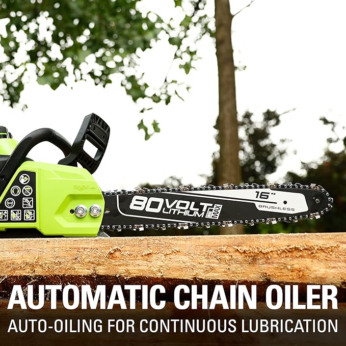 Greenworks 80V 16 Brushless Cordless Chainsaw (Great For Tree Felling, Limbing, Pruning, and Firewood / 75+ Compatible Tools), 2.5Ah Battery and Charger Included