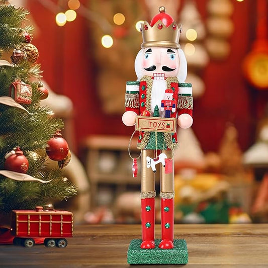 Christmas Nutcracker Decoration - 15 Inch Wooden Soldier Figure Collectible Ornament for Table Desktop Home Christmas Decor Xmas Indoor Decor Red
