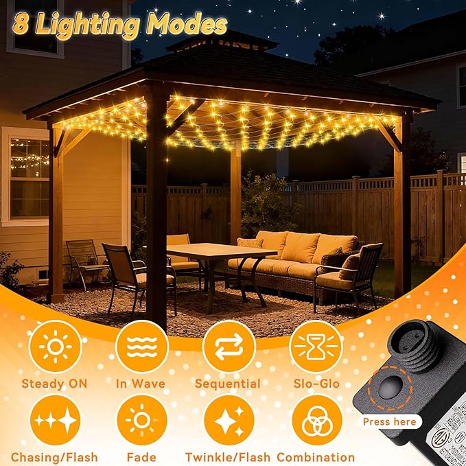 LitHome 200 LED Net Lights Outdoor, 8 Modes Connectable Christmas Net Lights, 10 x 10FT Christmas Mesh Light with Timer, Warm White Mesh Light Plug in Waterproof for Bushes,Xmas,Garden,Yard Decor