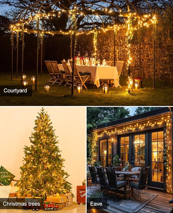 80FT 240 LED Christmas Lights Outdoor, Warm White Christmas String Lights 8 Modes, Waterproof Connectable Christmas Tree Light Green Wire for Indoor Patio Garden Xmas Party Decorations