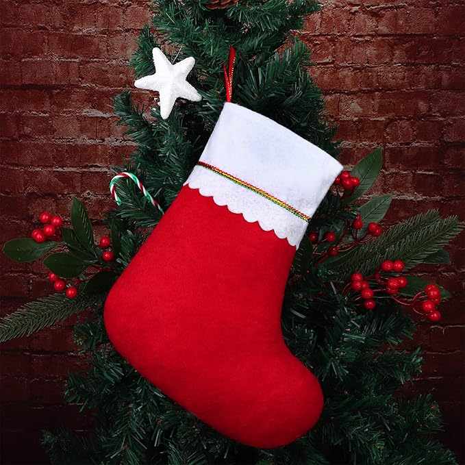 ANVAVO 24 Pack Christmas Stockings 15 Inch Red Felt Xmas Stockings Christmas Tree Hanging Ornaments for Xmas Wall Fireplace Door Window Decorations