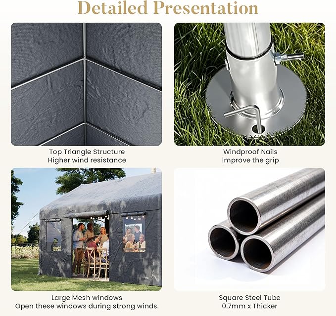 10x20ft Heavy Duty Carport, Reinforced Frame, Weatherproof Canopy with Roll-up Ventilated Windows & Sidewalls, Easy Assembly Portable Car Shelter for Garage/Storage/Party