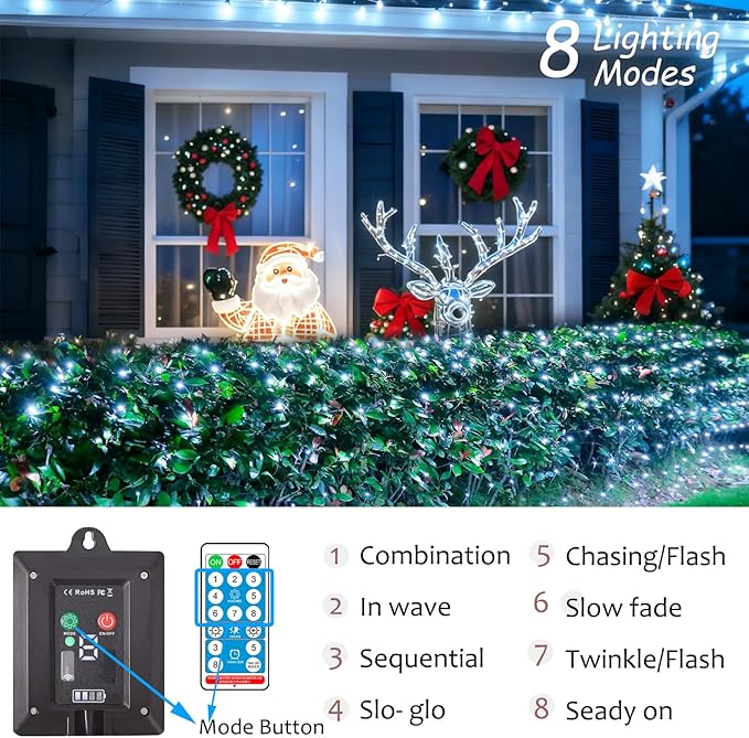 11.5ft x 5ft Solar Net Lights Outdoor, Solar & USB 2 Power Way 240 LED Waterproof Mesh Lights for Bushes, Remote Control 8 Modes String Light Trees Patio Garden Christmas Indoor Decor (Cool White)
