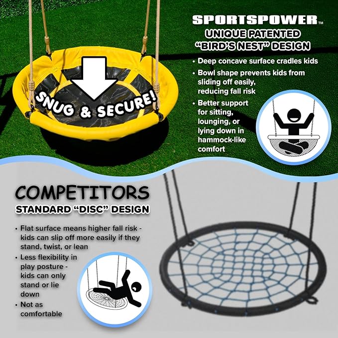 Sportspower Triple Swing & Saucer Backyard Swing Set for Kids, 600LBS, 3 Sling Swings, Saucer Swing, 5 ft Slide, Anchor Kit, Outdoor Playset for Kids Aged 3-8, 17.1' W x 7.6' D x 6.1' H