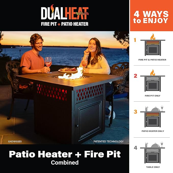DualHeat by Endless Summer, The Donovan, 38 Square Propane Gas Outdoor Fire Pit Plus Patio Heater