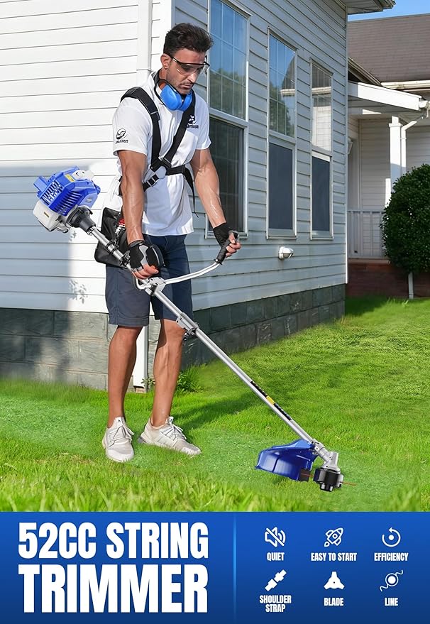 WILD BADGER POWER 52cc Weed Wacker Gas Powered, 3 in 1 String Trimmer/Edger 18¡¯¡¯ with 10¡¯¡¯ Brush Cutter,Rubber Handle & Shoulder Strap Included