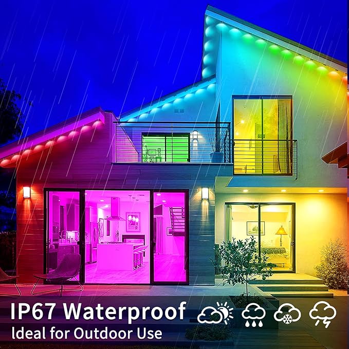 IP67 Waterproof Eave Light for House roof,490ft RGB Outdoor Waterproof Eave Light,can be Used for Halloween, Christmas,Holiday,Party,Daily Lighting Decoration（2 Rolls of 245ft）