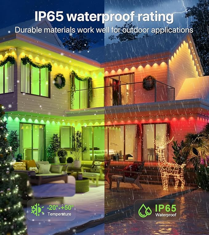 100FT RGB+IC LED Permanent Outdoor Lights: Eave Lights with Smart APP & Remote Control, 72 Scene Modes, Waterproof IP65 for Holiday Christmas Decorations(Extension Cord Not Included)