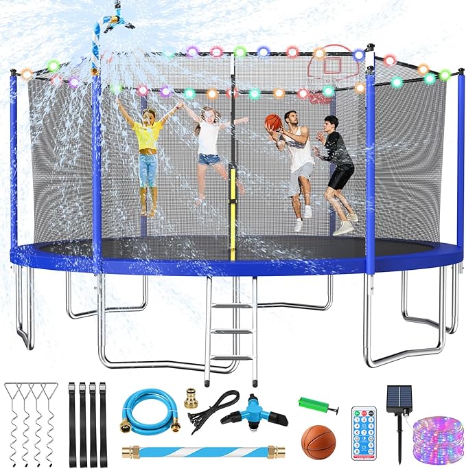 Lyromix Upgraded 16FT 15FT 14FT 12FT 10FT 8FT Trampoline Outdoor with Basketball Hoop and Net, Capacity for 4-6 Kids and Adults